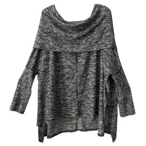 Easel Womens 2X Grey Marled Cowl Neck Oversized Sweater High Low Slit Knit Top
